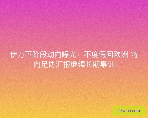 伊万下阶段动向曝光：不度假回欧洲 将向足协汇报继续长期集训